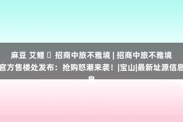 麻豆 艾鲤 ◈招商中旅不雅境 | 招商中旅不雅境官方售楼处发布：抢购怒潮来袭！|宝山|最新址源信息