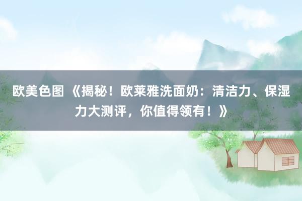 欧美色图 《揭秘！欧莱雅洗面奶：清洁力、保湿力大测评，你值得领有！》